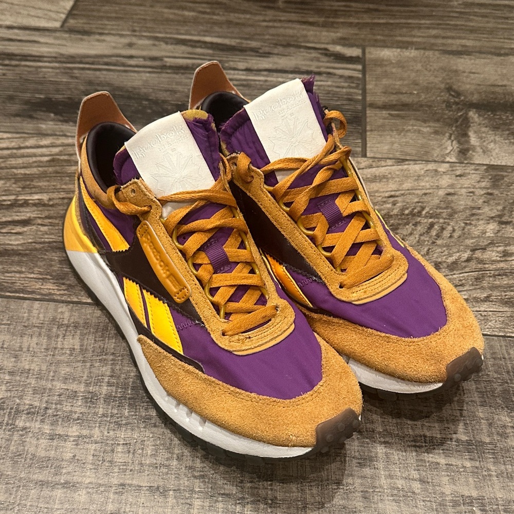 Reebok Classic Legacy Purple and Tan Sneakers with Yellow Accents 7.5